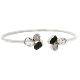 Herkimer Diamond Twist Bracelet - 2 Freeforms Each with Black Tourmaline Nugget & Dainty Round Rainbow Moonstone Bezel Set in 925 Sterling Silver