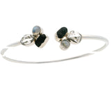 Herkimer Diamond Twist Bracelet - 2 Freeforms Each with Black Tourmaline Nugget & Dainty Round Rainbow Moonstone Bezel Set in 925 Sterling Silver