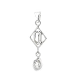 Herkimer Diamond Pendant - Faceted Freeform Set In 925 Sterling Silver Rhombus With Dangling Faceted Freeform Below