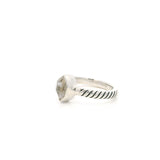 Bague diamant Herkimer - Forme libre à facettes simple avec serti clos en argent sterling 925 et jonc estampé taille 7