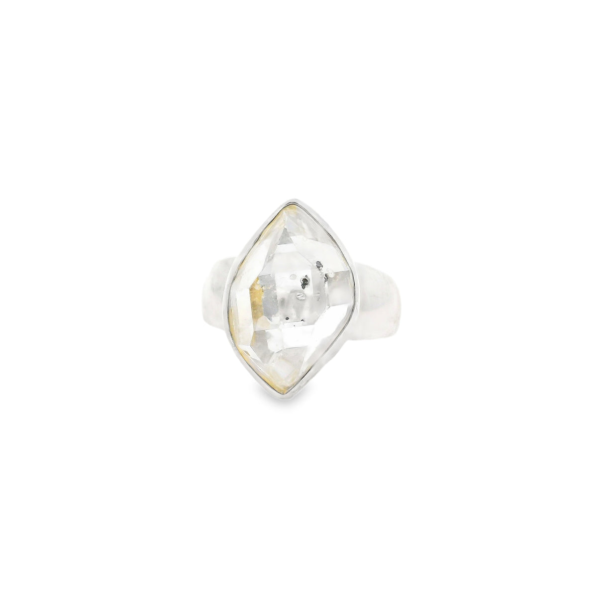 Herkimer Diamond Ring - Cambered Faceted Freeform Set in 925 Sterling Silver Bezel sz6
