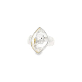 Herkimer Diamond Ring - Cambered Faceted Freeform Set in 925 Sterling Silver Bezel sz6