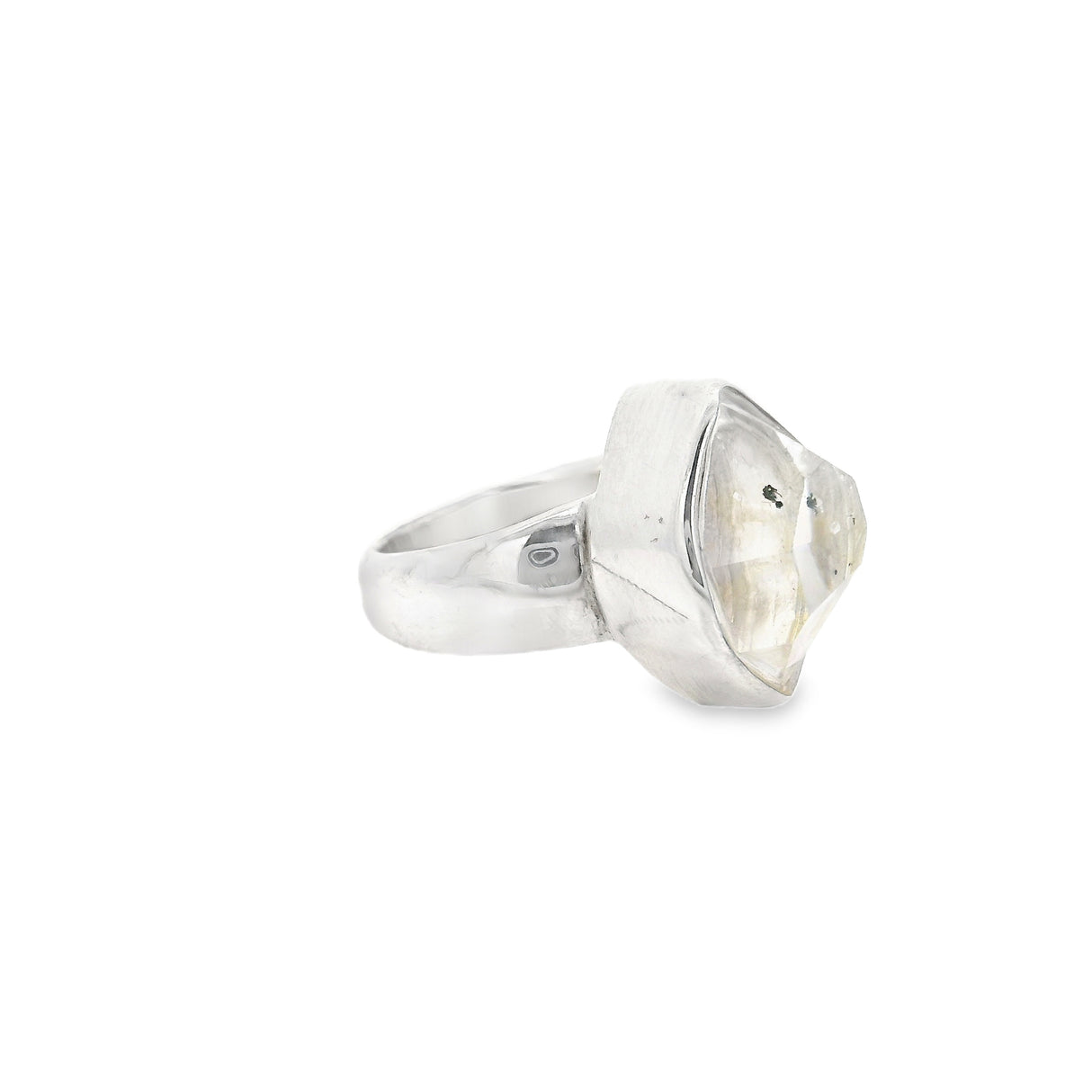 Herkimer Diamond Ring - Cambered Faceted Freeform Set in 925 Sterling Silver Bezel sz6