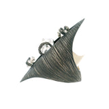 Herkimer Diamond Ring - 3 Herkimer Diamonds Set in Individual Straps on Open Pointed Leaf Setting with Wide Band in Oxidized 925 Sterling Silver sz9.25