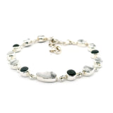 Howlite Link Bracelet - 4 Dainty Pear Cabochon Duos with East-West Set Oval Cabochon Centerpiece with 4 Black Onyx Round Cabochons - 925 Sterling Silver Bezels