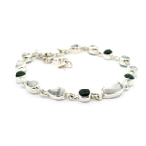 Howlite Link Bracelet - 4 Dainty Pear Cabochon Duos with East-West Set Oval Cabochon Centerpiece with 4 Black Onyx Round Cabochons - 925 Sterling Silver Bezels