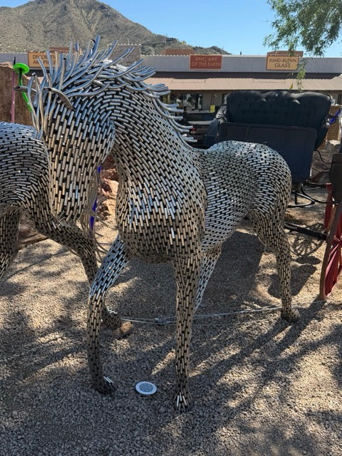 Stainless Steel Horse Sculpture - Trotting Posture