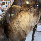 Smoky Quartz Polished On Custom Metal Stand With Unpolished Pockets