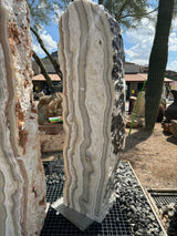 Zebra Fossil Onyx Pillar Fountain - 1 Hole & 2 Cut Sides
