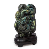 AA+ Labradorite Dragon with Ball Carving on Wood Base #13