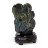 AA+ Labradorite Dragon with Ball Carving on Wood Base #13