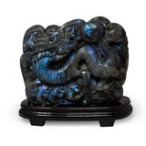 AA+ Labradorite Dragon with Ball Carving on Wood Base #18