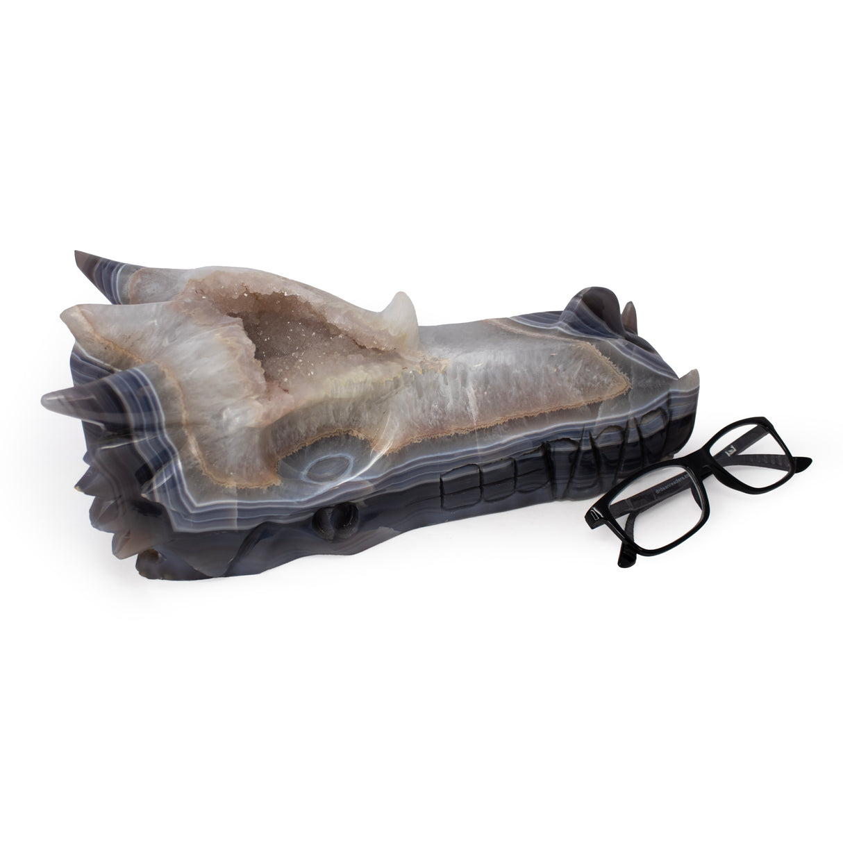 A+ Agate Druze Geode Dragon Skull Carving 13"