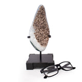 Quartz Druze Freeform Specimen With Elongated Figure & Dusty Mauve Druze Mounds on Custom Stand