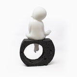 AAA+ White Jade Buddha Carving Sitting on Lava Base
