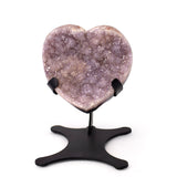 Amethyst Druze Heart On Custom Stand With Dull Druze & Mossy Pink Lining
