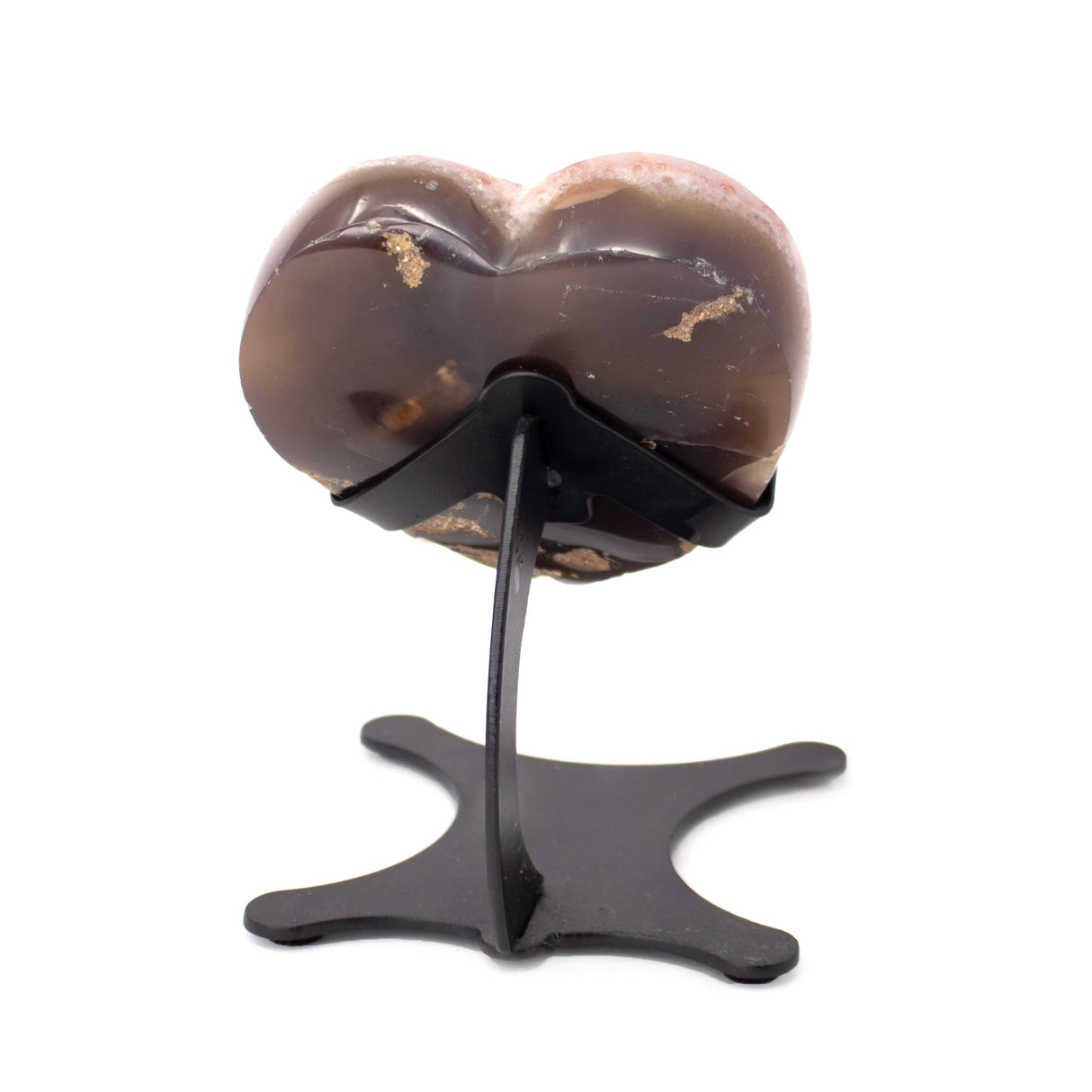 Amethyst Druze Heart On Custom Stand With Dull Druze & Mossy Pink Lining