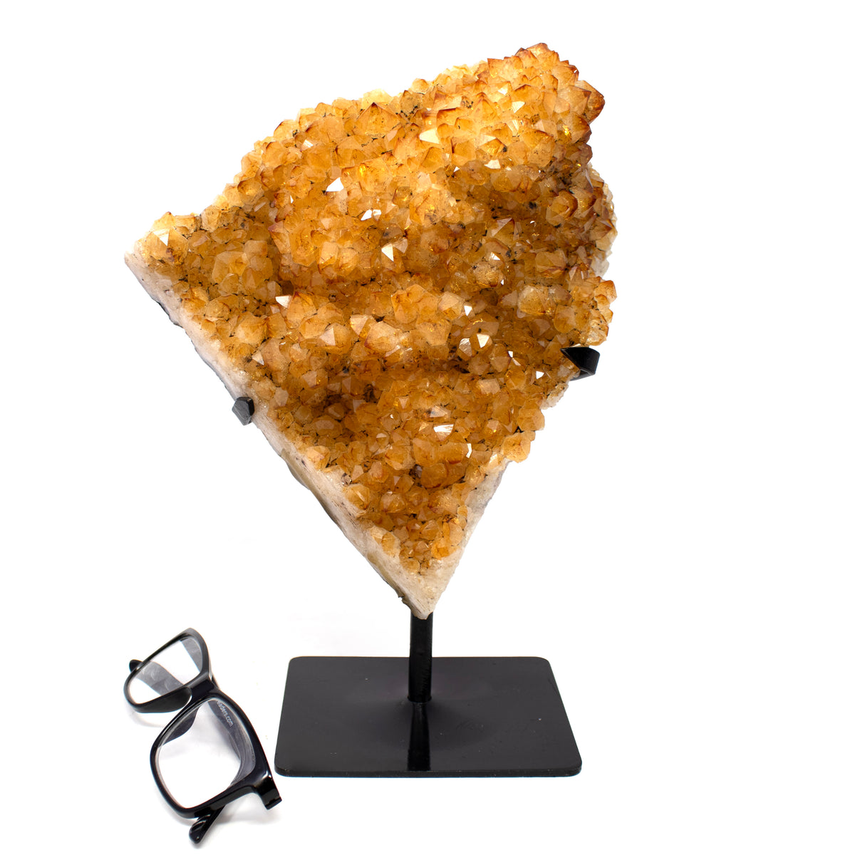 Citrine Plaque on Fitted Stand with Freeform with Bulb on Fitted Black Stand