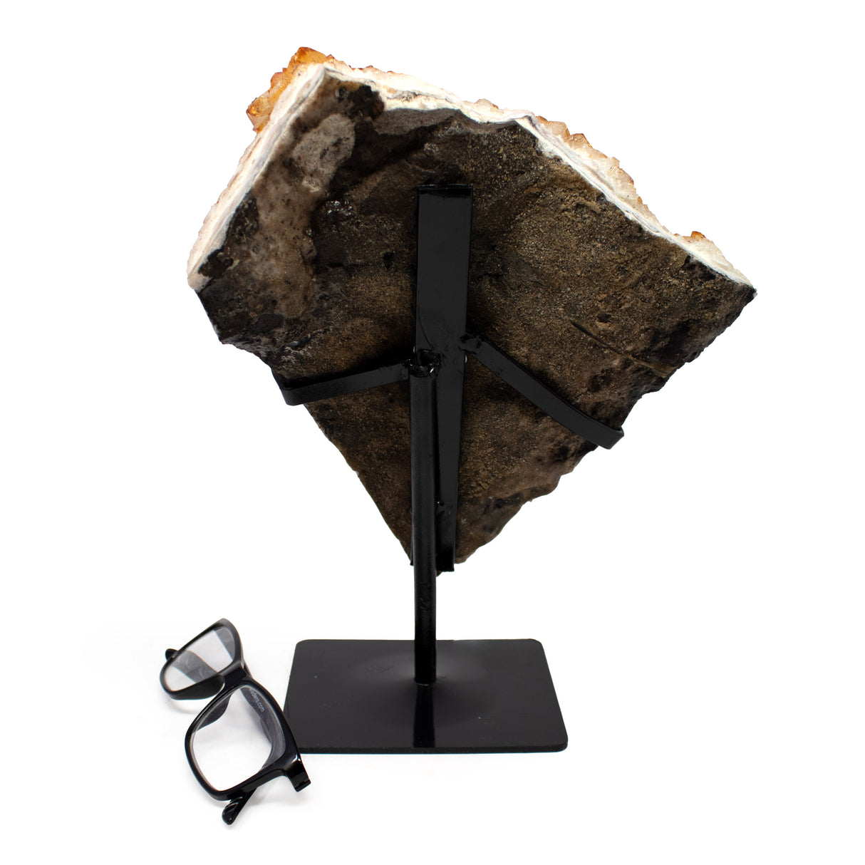 Citrine Plaque on Fitted Stand with Freeform with Bulb on Fitted Black Stand