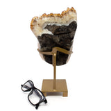 Citrine Plaque on Fitted Stand with Freeform Polished Edge with Torso Shape on Fitted Gold Stand