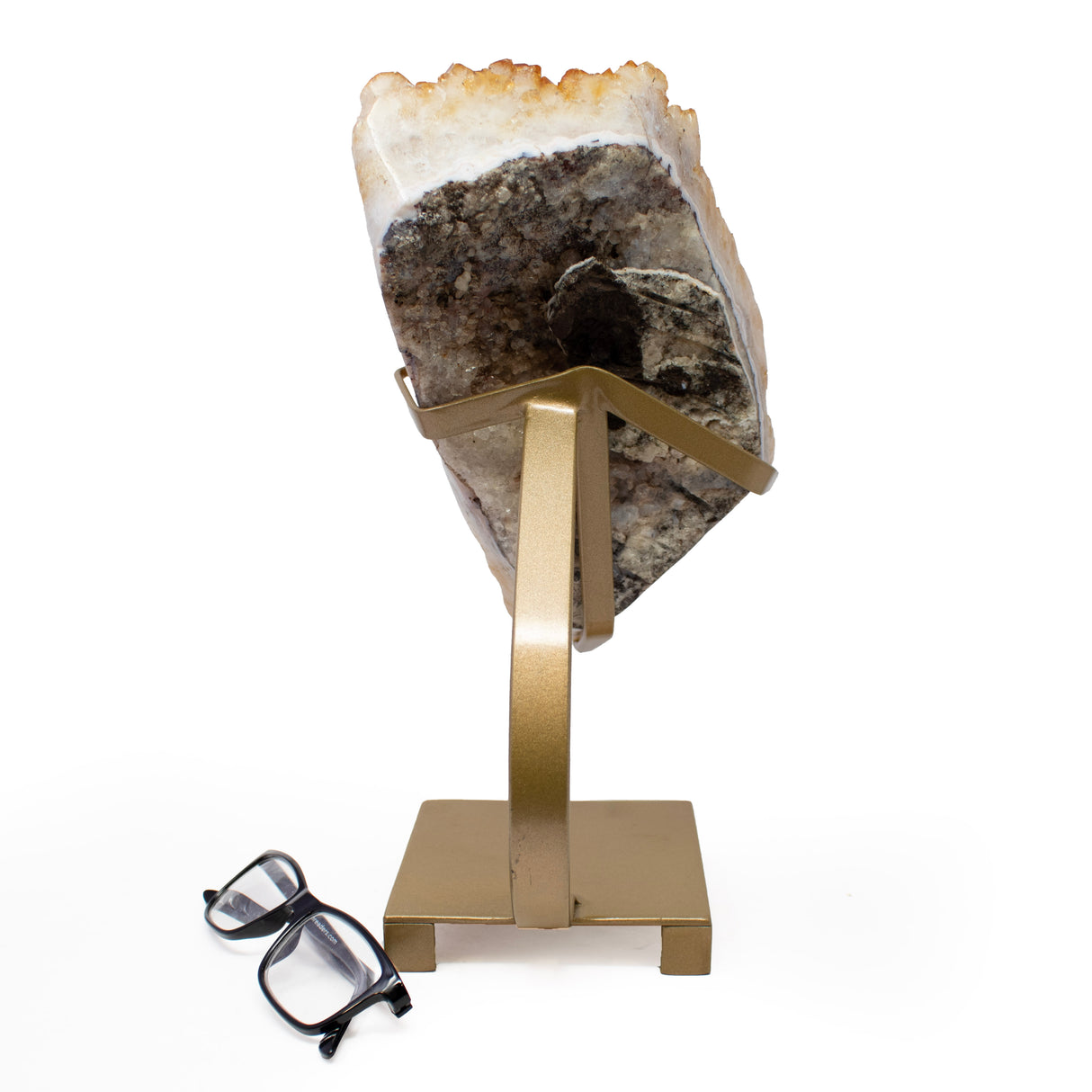 Citrine Plaque on Fitted Stand with Diamond Polished Edge on Gold Stand