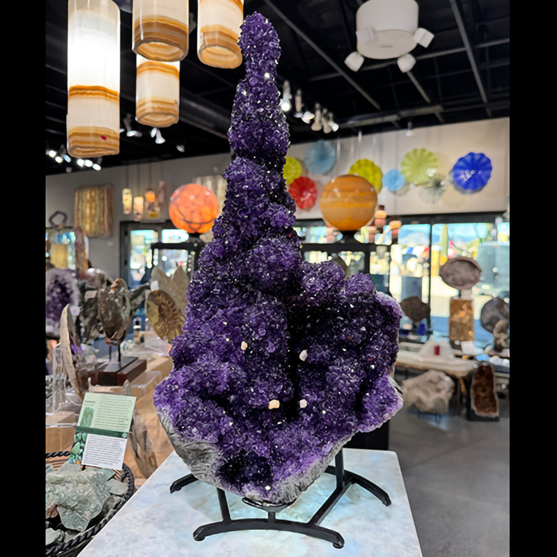 A+ Quality Amethyst Stalactite Geode Specimen in Fitted Stand