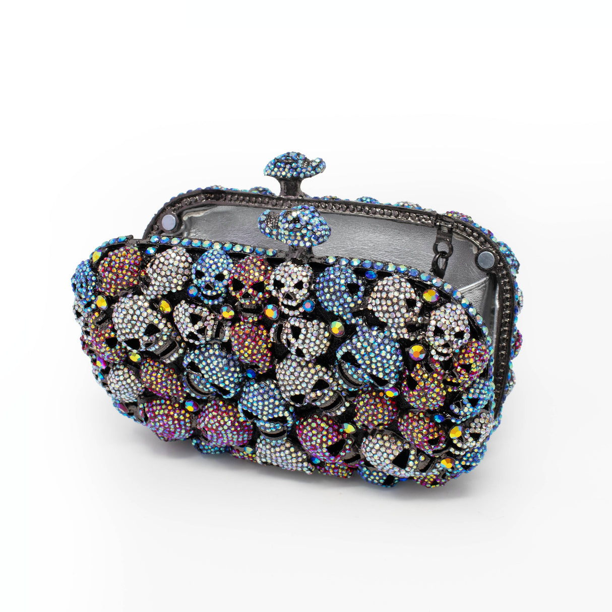 Multicolor Mini Skulls Jewel Purse With Chain