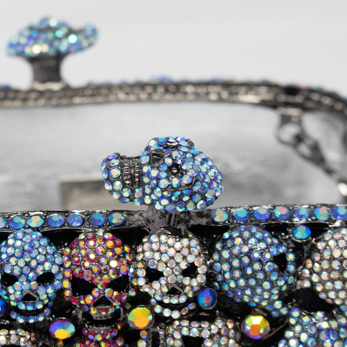 Multicolor Mini Skulls Jewel Purse With Chain