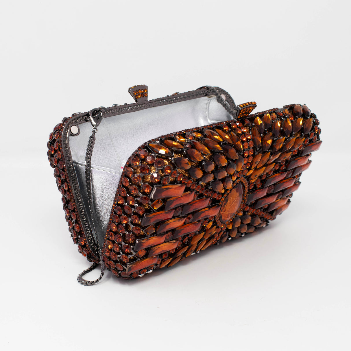 Marquis Centered Jewel Purse with Chain - Single Tone with Rectangle Jewels