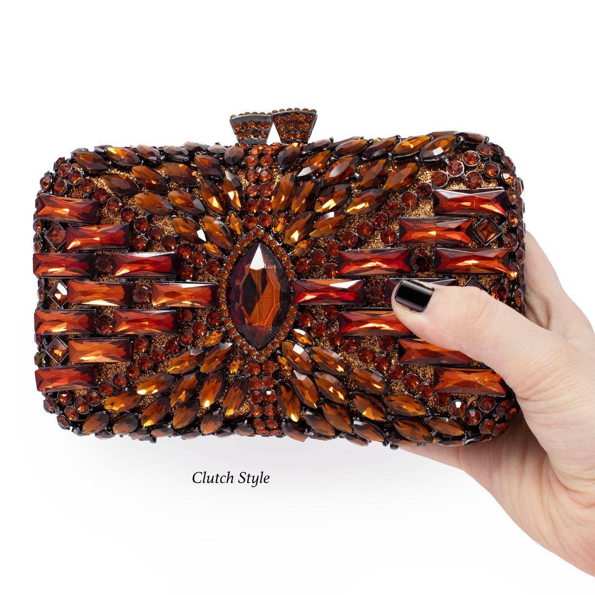 Marquis Centered Jewel Purse with Chain - Single Tone with Rectangle Jewels