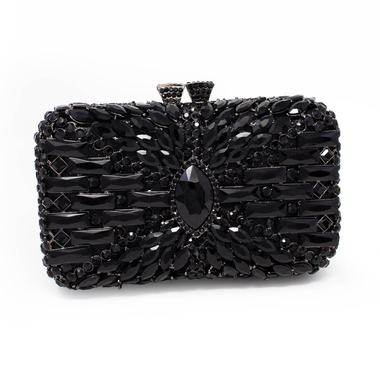 Marquis Centered Jewel Purse with Chain - Single Tone with Rectangle Jewels