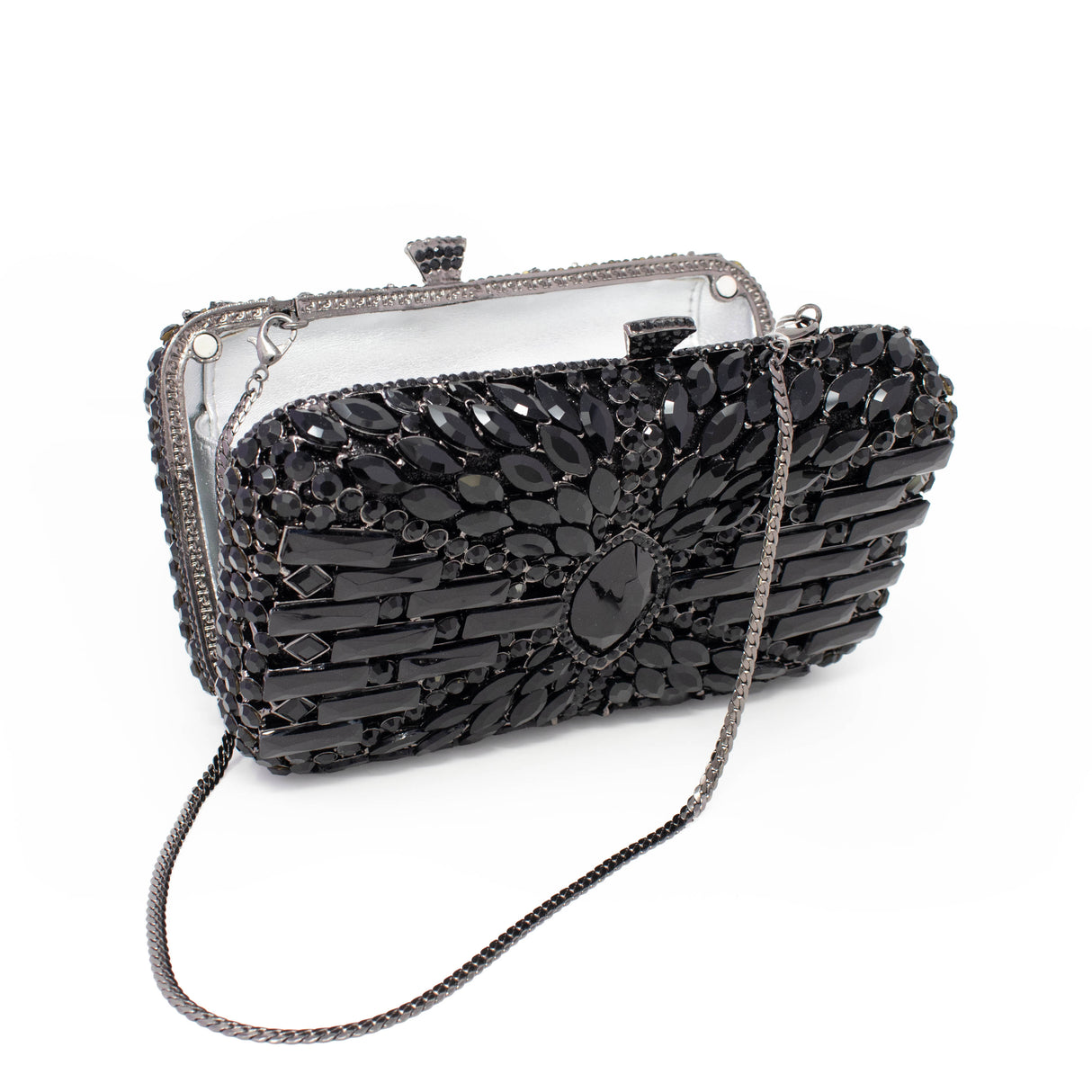 Marquis Centered Jewel Purse with Chain - Single Tone with Rectangle Jewels