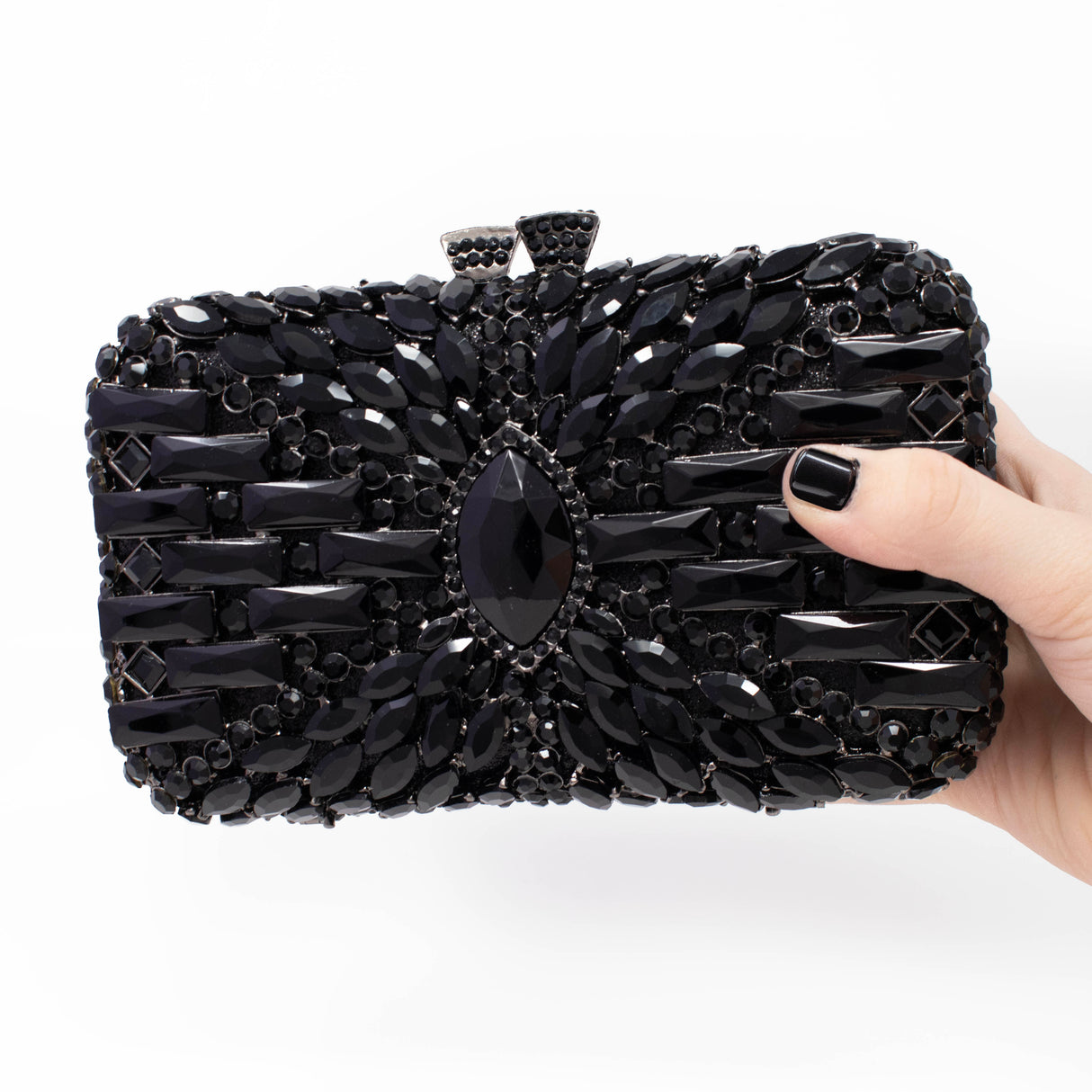 Marquis Centered Jewel Purse with Chain - Single Tone with Rectangle Jewels