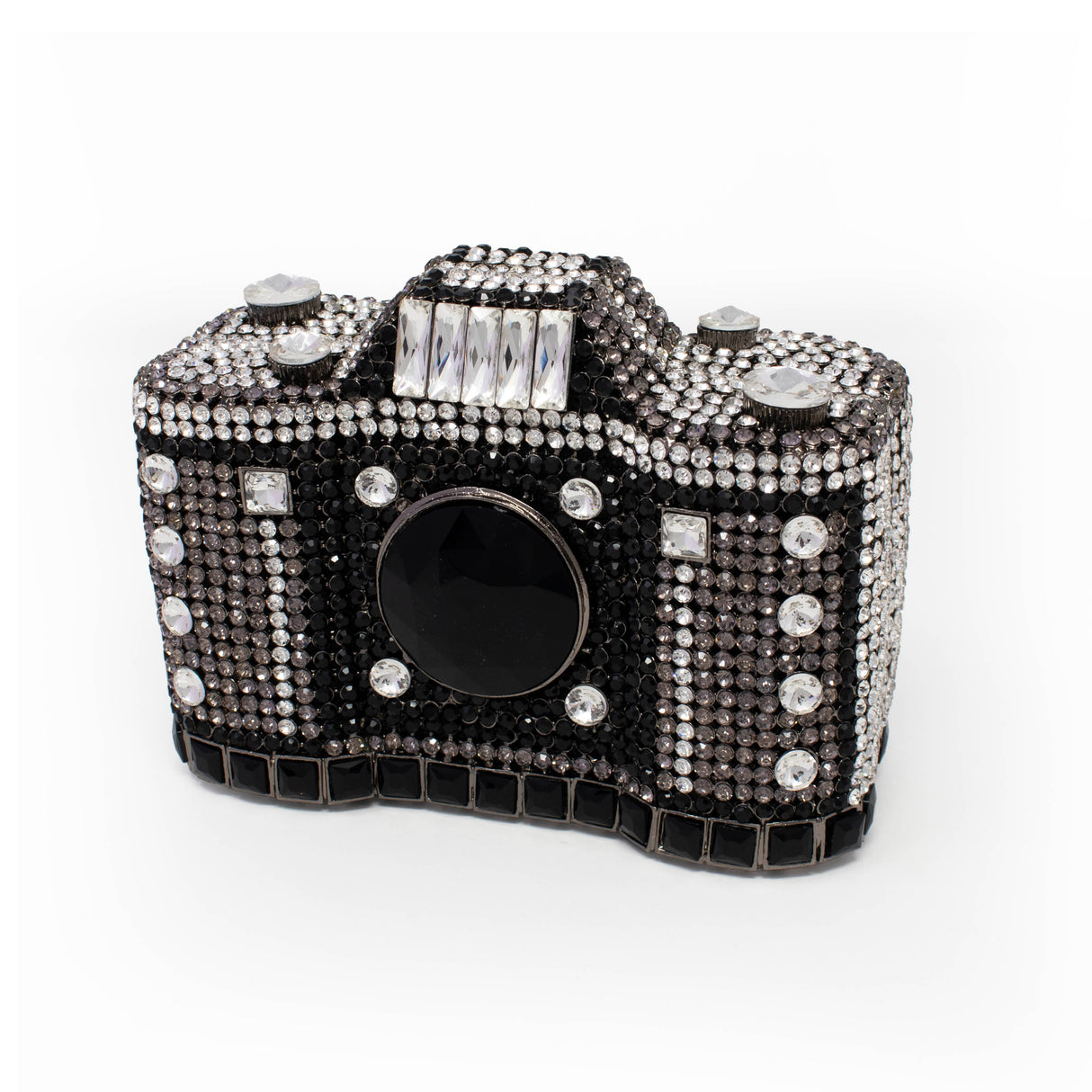 Camera Inspired Jewel Purse with Chain - Black & White