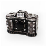 Camera Inspired Jewel Purse with Chain - Black & White