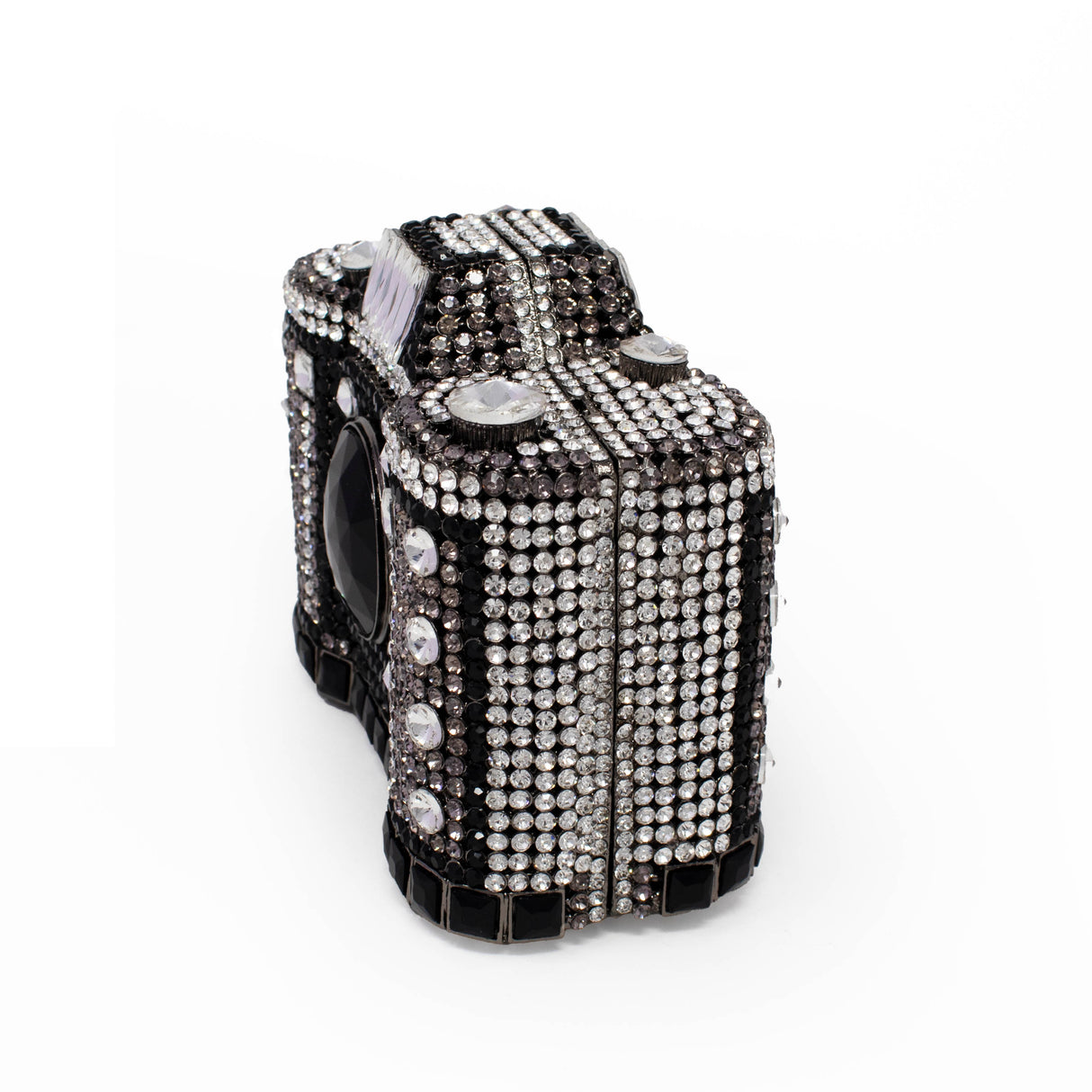 Camera Inspired Jewel Purse with Chain - Black & White