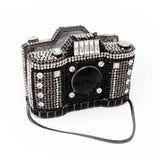 Camera Inspired Jewel Purse with Chain - Black & White