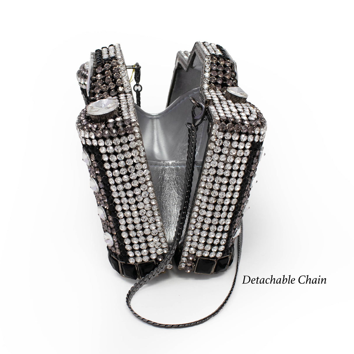 Camera Inspired Jewel Purse with Chain - Black & White