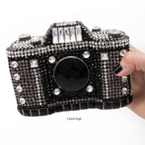 Camera Inspired Jewel Purse with Chain - Black & White