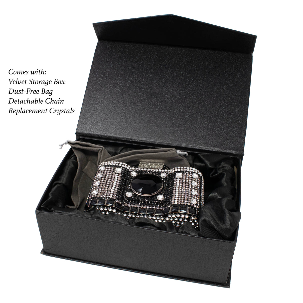 Camera Inspired Jewel Purse with Chain - Black & White