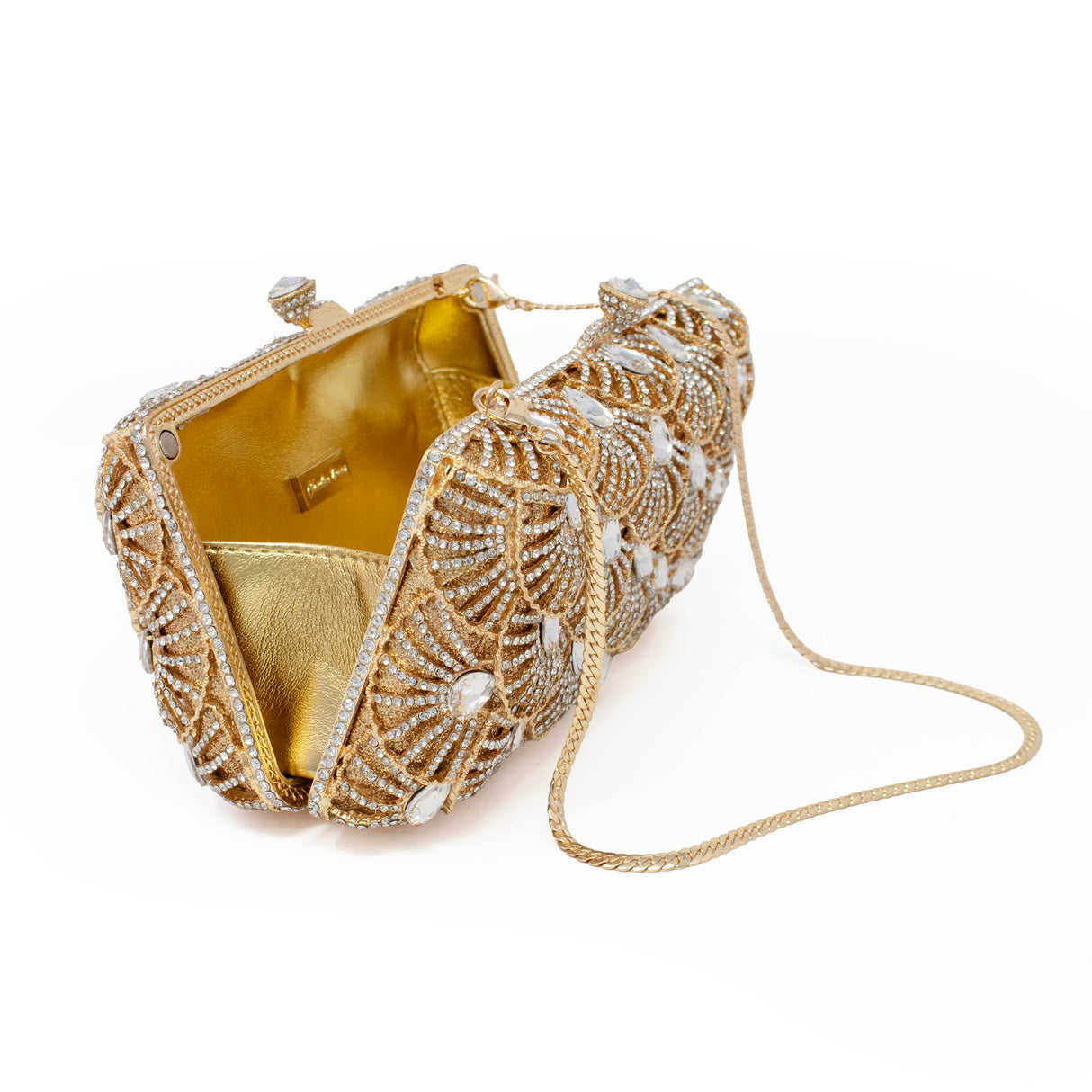 Scallop Design Jewel Purse with Radial Patterns & Chain