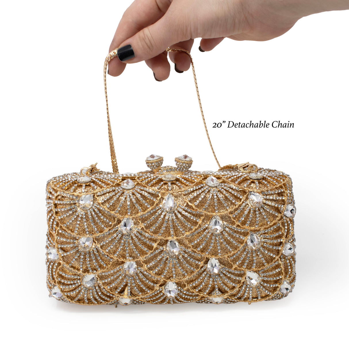 Scallop Design Jewel Purse with Radial Patterns & Chain