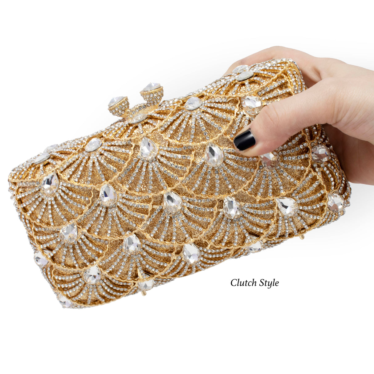 Scallop Design Jewel Purse with Radial Patterns & Chain