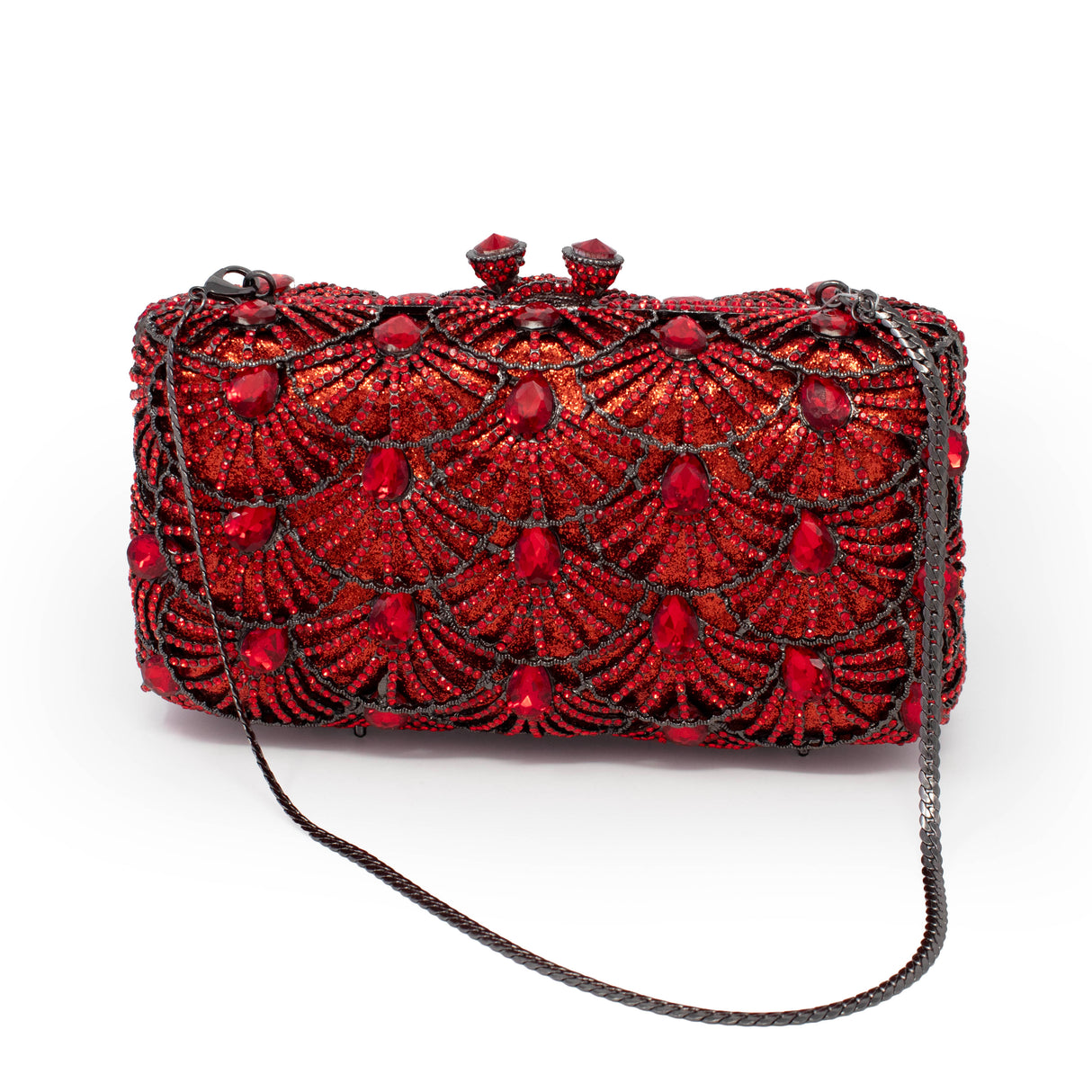 Scallop Design Jewel Purse with Radial Patterns & Chain