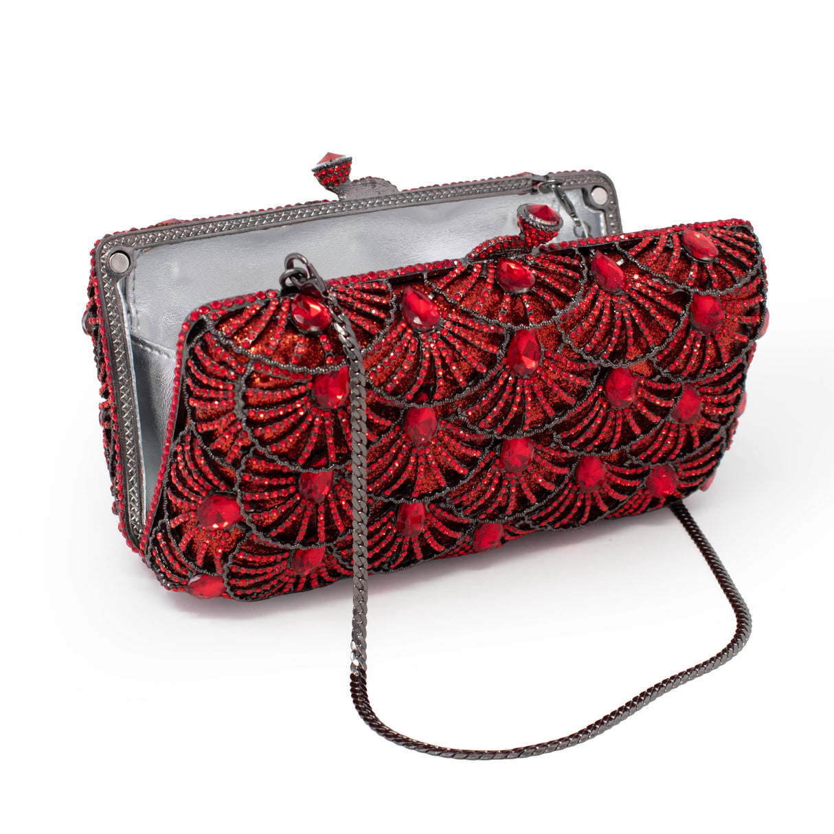 Scallop Design Jewel Purse with Radial Patterns & Chain