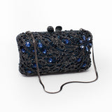 Navy Blue Rectangle Floral Jewel Purse on Gray Gray Case with Chain
