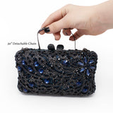 Navy Blue Rectangle Floral Jewel Purse on Gray Gray Case with Chain