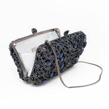 Navy Blue Rectangle Floral Jewel Purse on Gray Gray Case with Chain