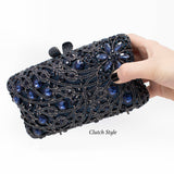 Navy Blue Rectangle Floral Jewel Purse on Gray Gray Case with Chain