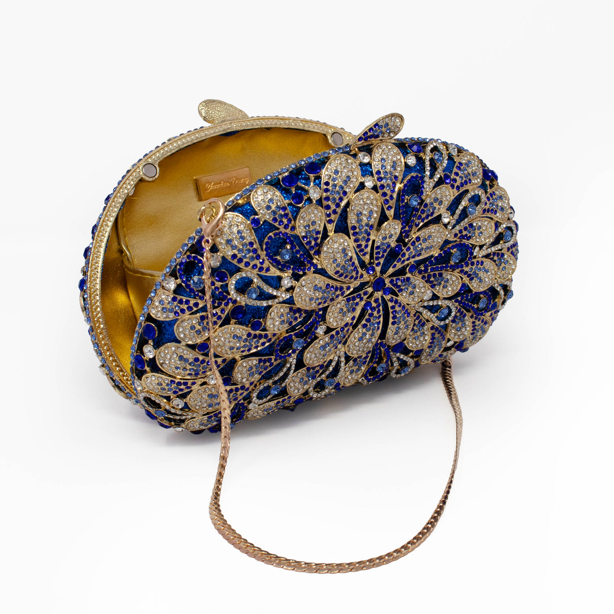Whirlpool Floral Jewel Purse with Chain - Blues & Gold